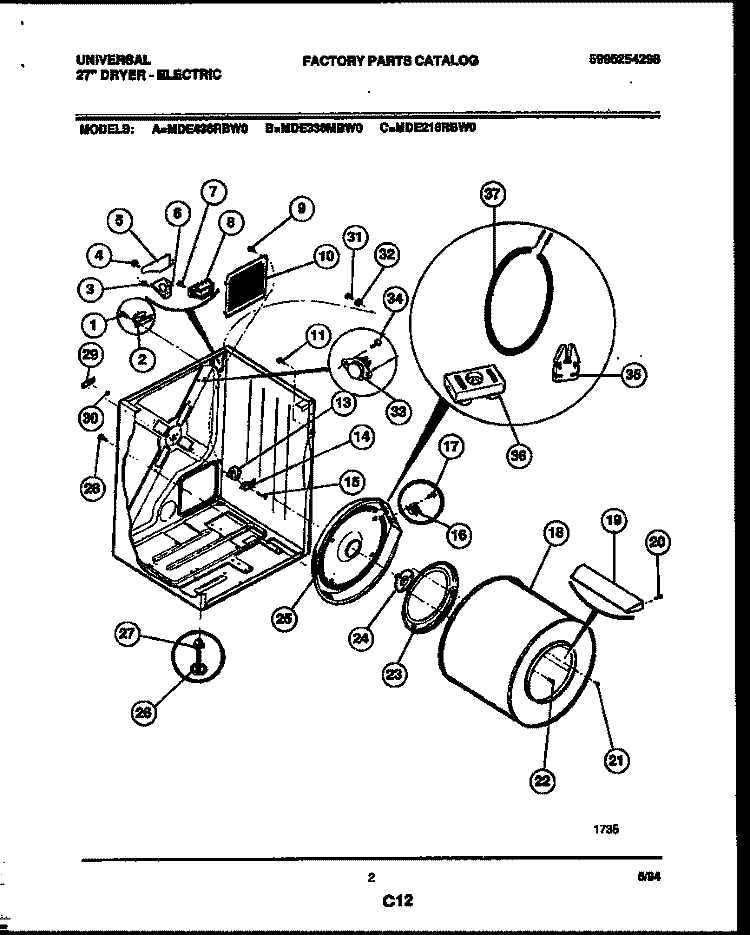 CABINET AND COMPONENT PARTS Diagram and Parts List for MDE336MBD0  Frigidaire Dryer
