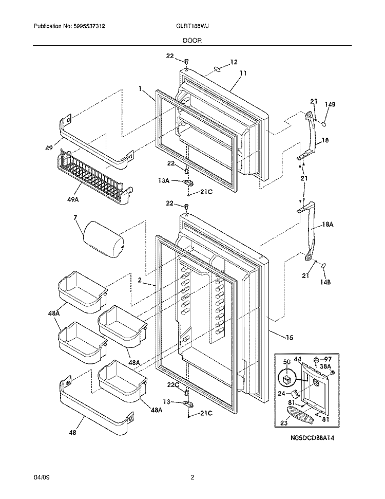 DOOR Diagram and Parts List for GLRT188WJB1  Frigidaire Refrigerator