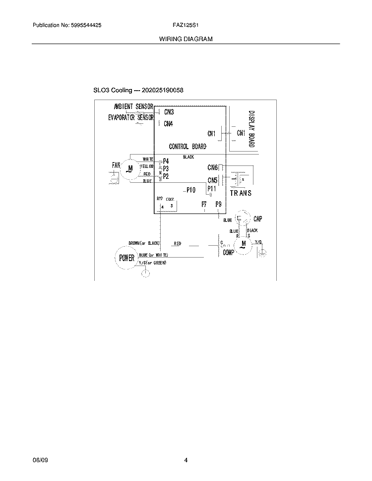 WIRING DIAGRAM Diagram and Parts List for FAZ125S1AA  Frigidaire Air Conditioner