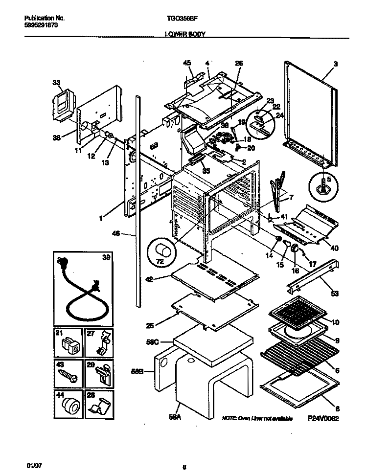 LOWER BODY Diagram and Parts List for TGO356BFWA  Tappan Range