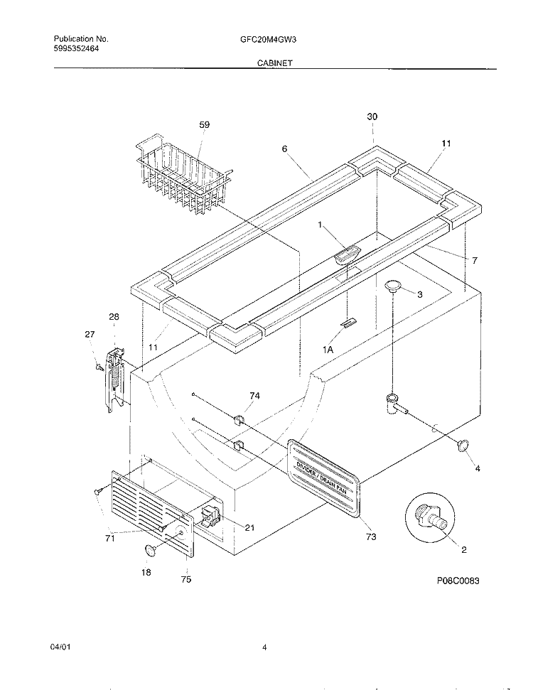 CABINET Diagram and Parts List for GFC20M4GW3  Gibson Freezer