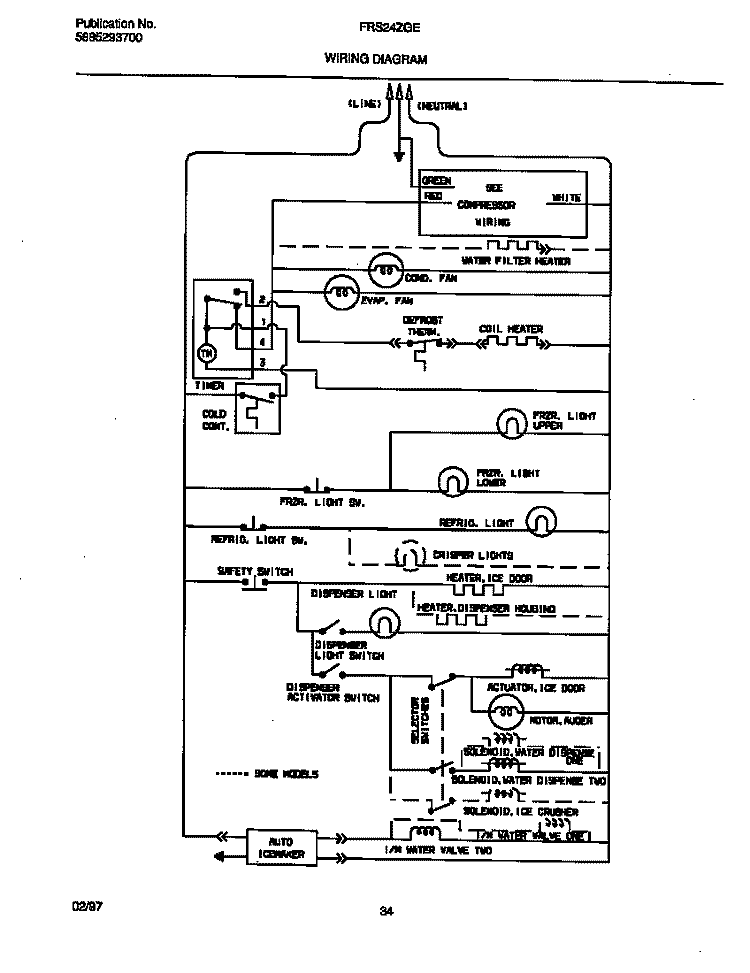 WIRING DIAGRAM Diagram and Parts List for FRS24ZGEW2  Frigidaire Refrigerator
