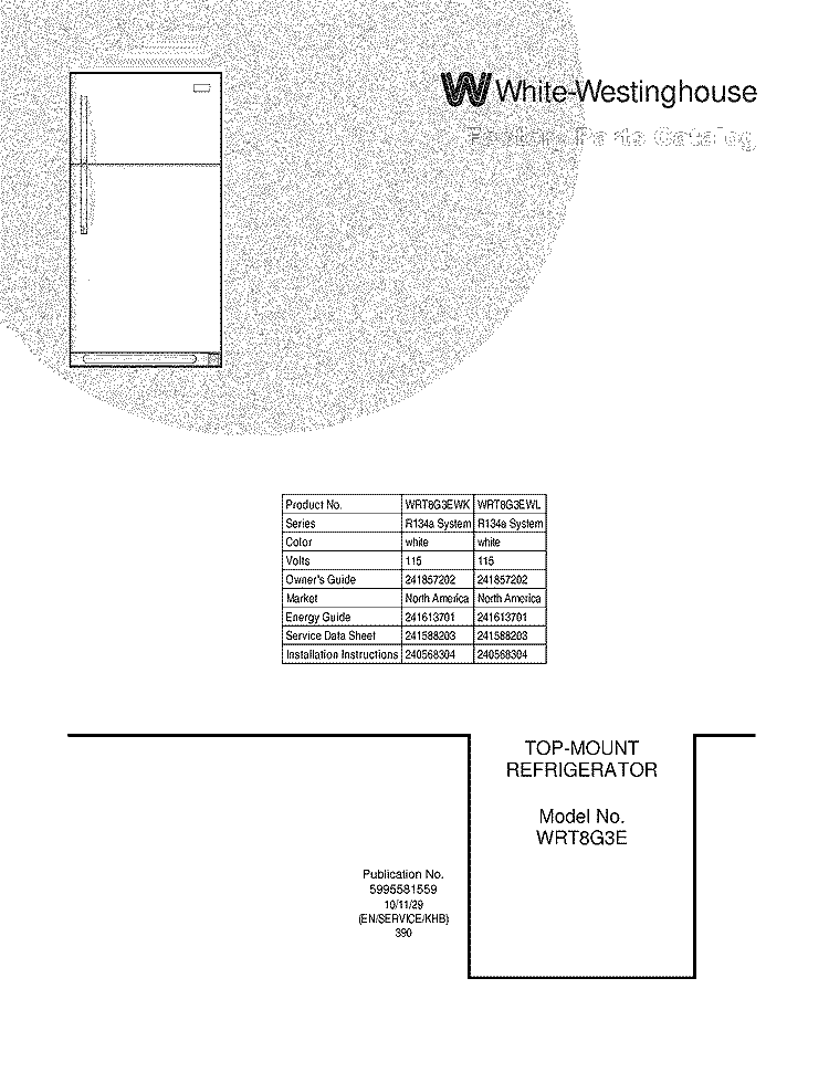 COVER Diagram and Parts List for WRT8G3EWL  Crosley Refrigerator