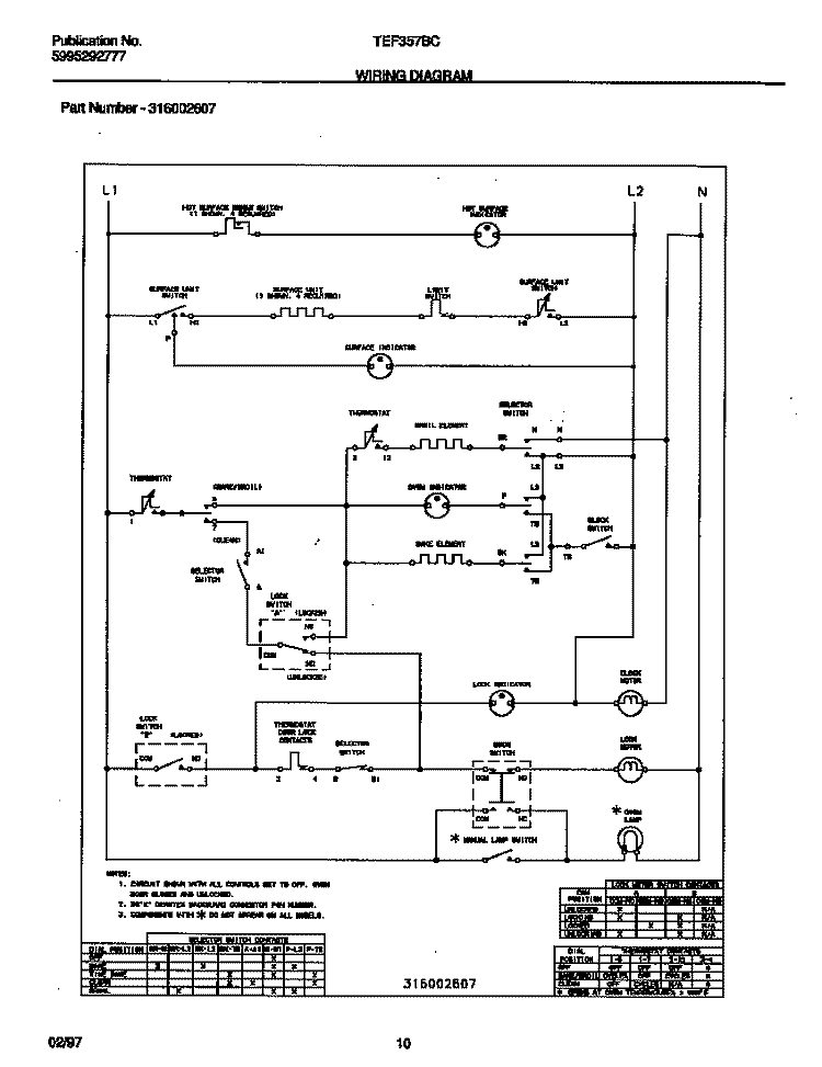 WIRING DIAGRAM Diagram and Parts List for TEF357BCWE  Tappan Range