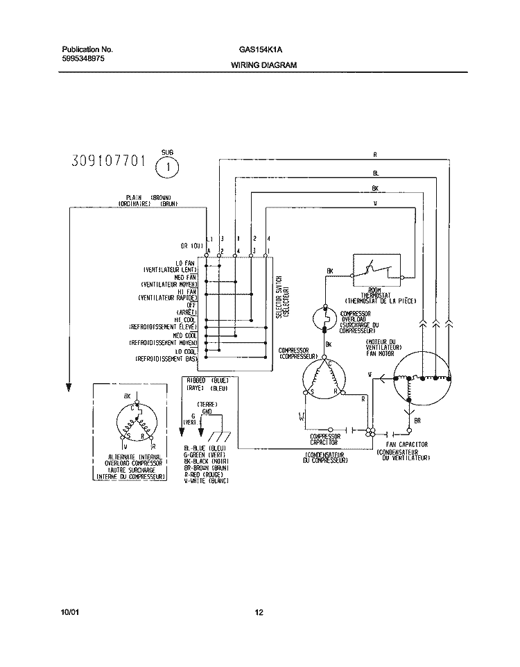 WIRING DIAGRAM Diagram and Parts List for GAS154K1A1  Gibson Air Conditioner
