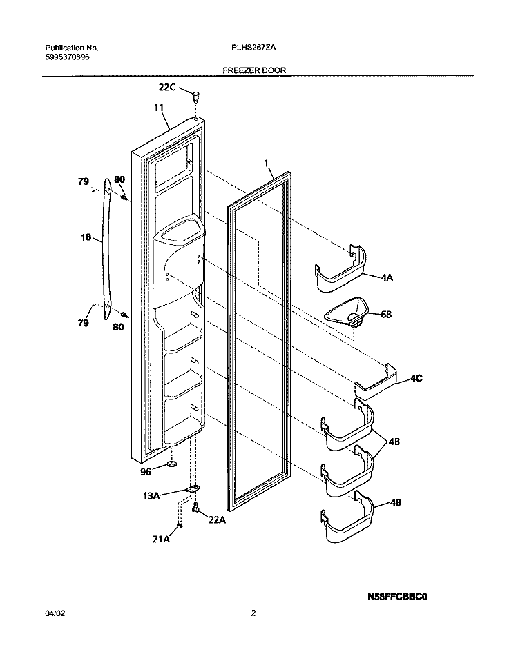 FREEZER DOOR Diagram and Parts List for PLHS267ZAB2  Frigidaire Refrigerator