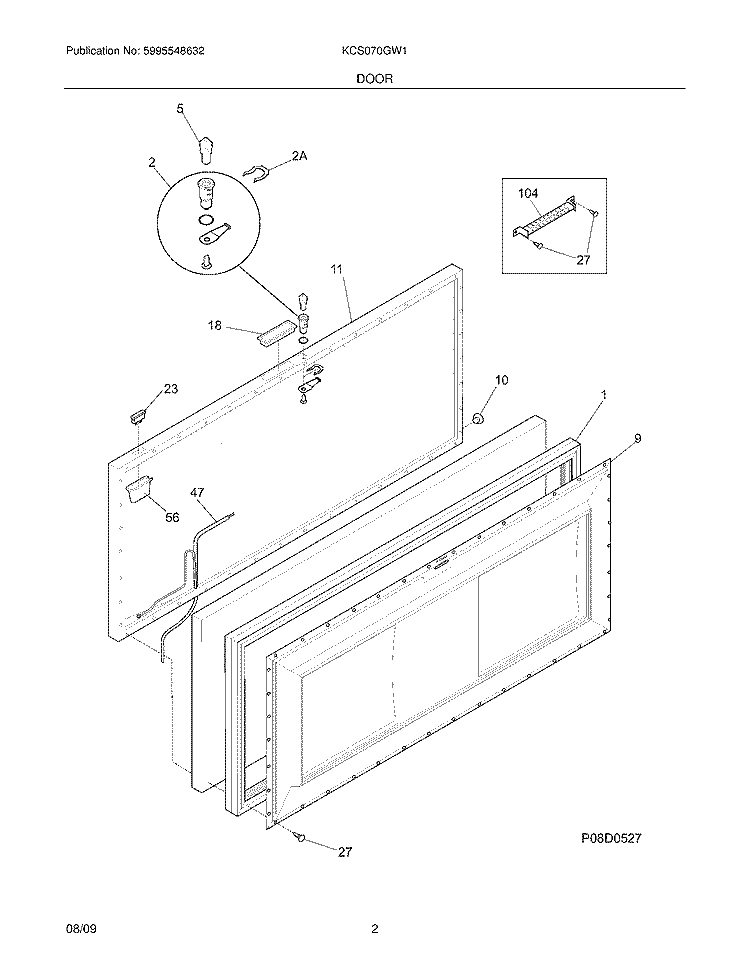 DOOR Diagram and Parts List for KCS070GW1  Kelvinator Freezer