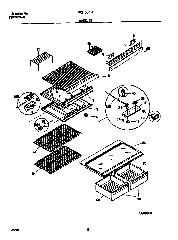 SHELVES Diagram and Parts List for FRT16CRHD1  Frigidaire Refrigerator