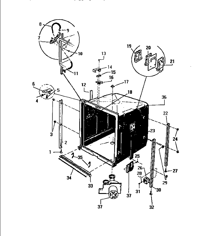 OUTER TUB Diagram and Parts List for SC750DXR6  Frigidaire Dishwasher