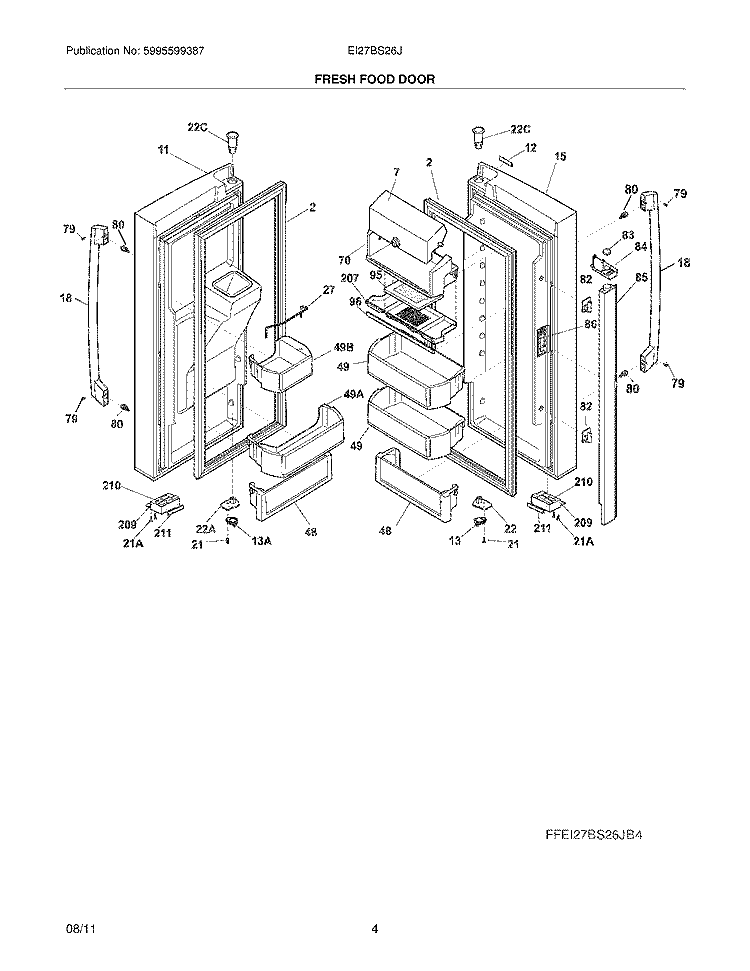FRESH FOOD DOOR Diagram and Parts List for EI27BS26JB4  Electrolux Refrigerator