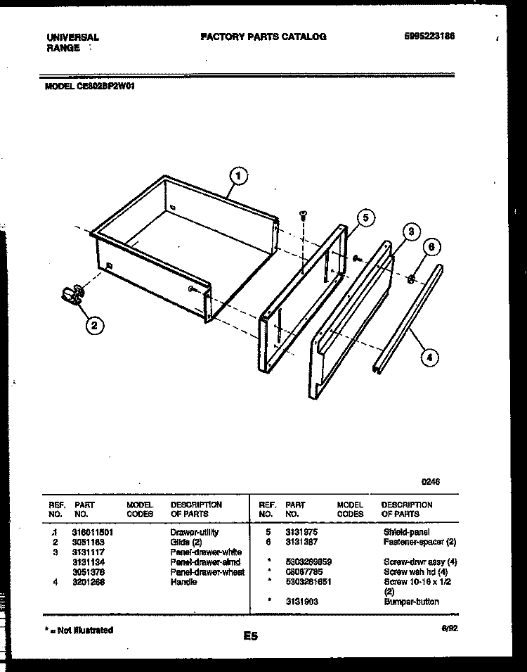 DRAWER PARTS Diagram and Parts List for CE302BP2H1  Frigidaire Range