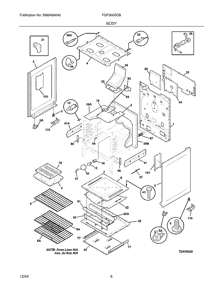 BODY Diagram and Parts List for FGF366DCB  Frigidaire Range