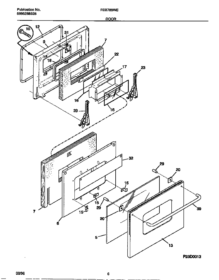 DOOR Diagram and Parts List for FEB789WESB  Frigidaire Wall Oven