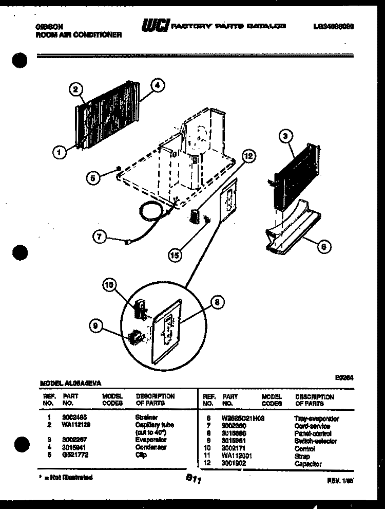 ELECTRICAL PARTS Diagram and Parts List for AL05A4EVA  Gibson Air Conditioner
