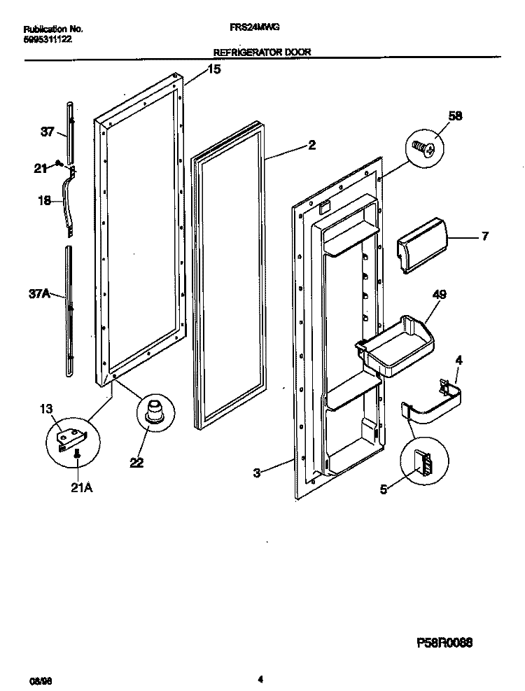 REFRIGERATOR DOOR Diagram and Parts List for FRS24MWGW1  Frigidaire Refrigerator