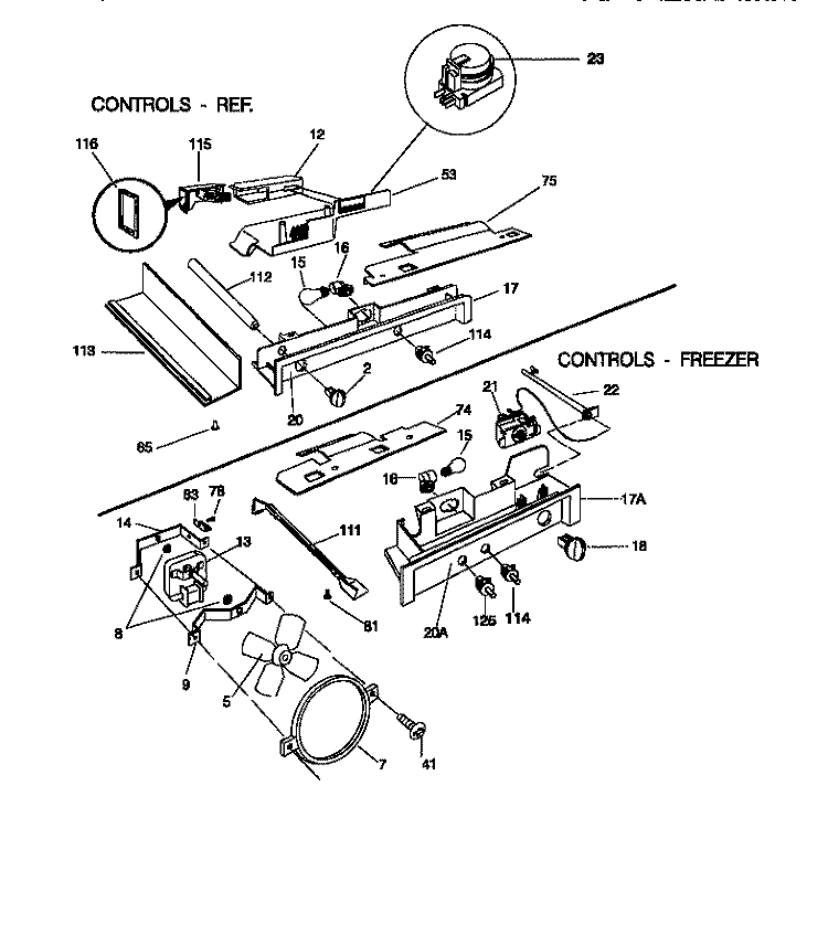 CONTROLS Diagram and Parts List for FRS22WNCW1  Frigidaire Refrigerator