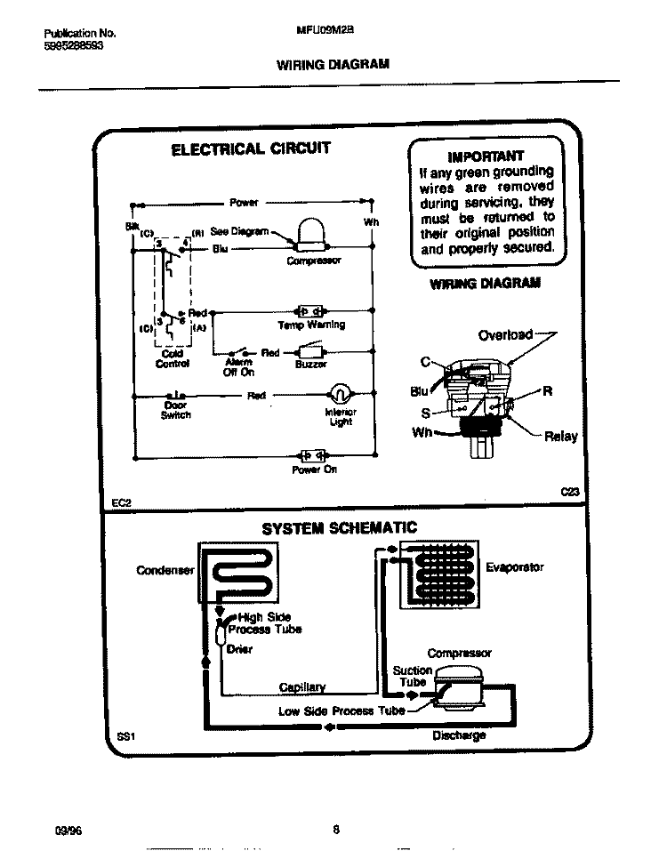 WIRING DIAGRAM Diagram and Parts List for MFU09M2BW3  Frigidaire Freezer