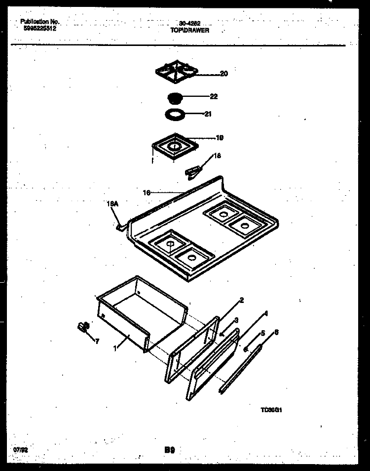 COOKTOP AND DRAWER PARTS Diagram and Parts List for 30-4282-00-01  Tappan Range