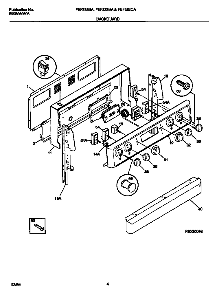BACKGUARD Diagram and Parts List for FEF322BADB  Frigidaire Range