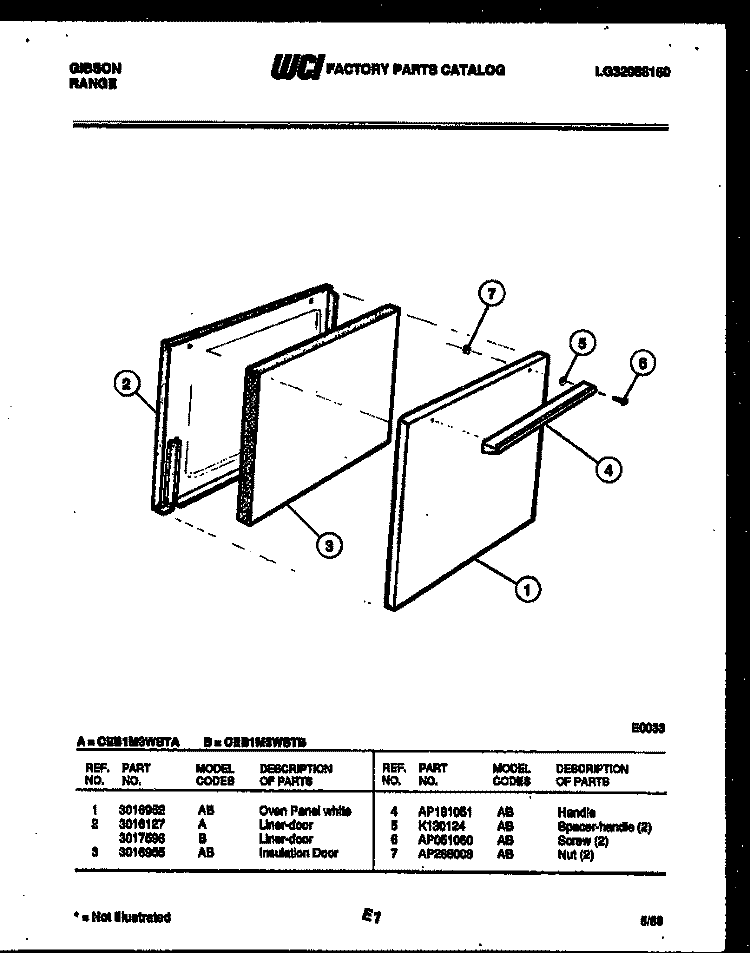 DOOR PARTS Diagram and Parts List for CEB1M3WSTA  Gibson Range