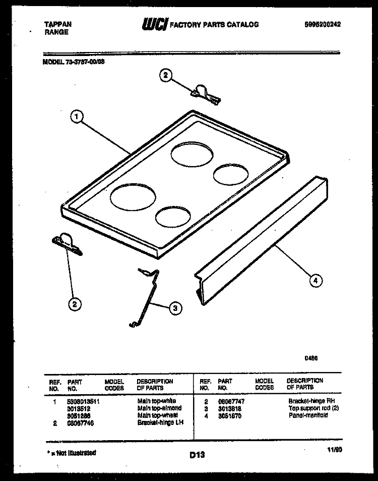 COOKTOP PARTS Diagram and Parts List for 73-3757-23-08  Tappan Range