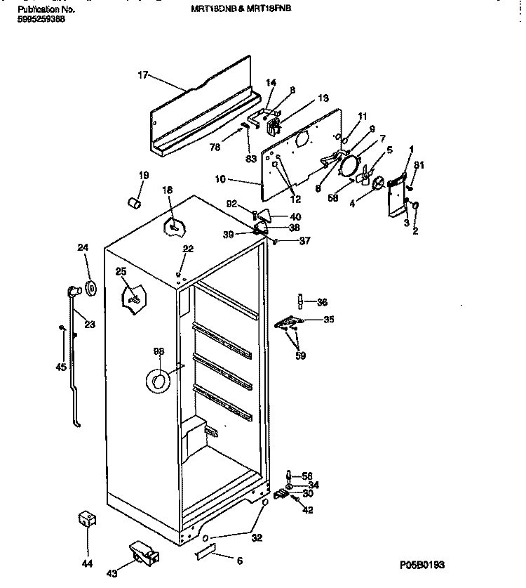 CABINET W / FAN ASSEMBLY Diagram and Parts List for MRT18DNBD1  Uni Refrigerator