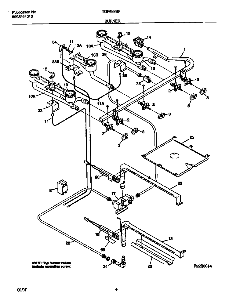 BURNER Diagram and Parts List for TGF657BFB1  Tappan Range