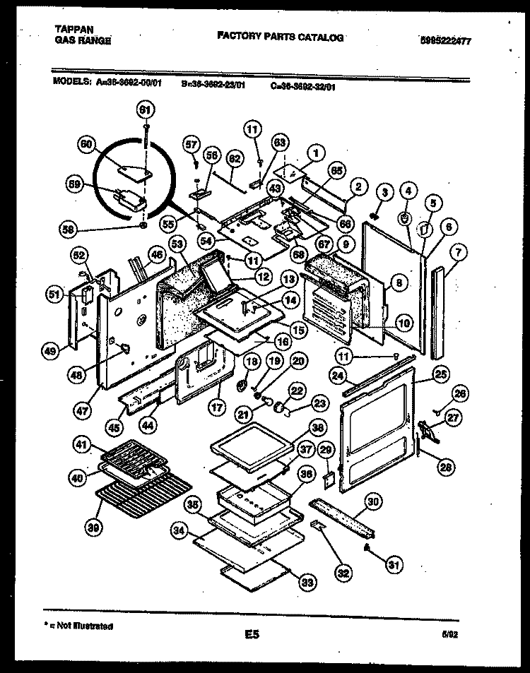 BODY PARTS Diagram and Parts List for 36-3692-23-01  Tappan Range