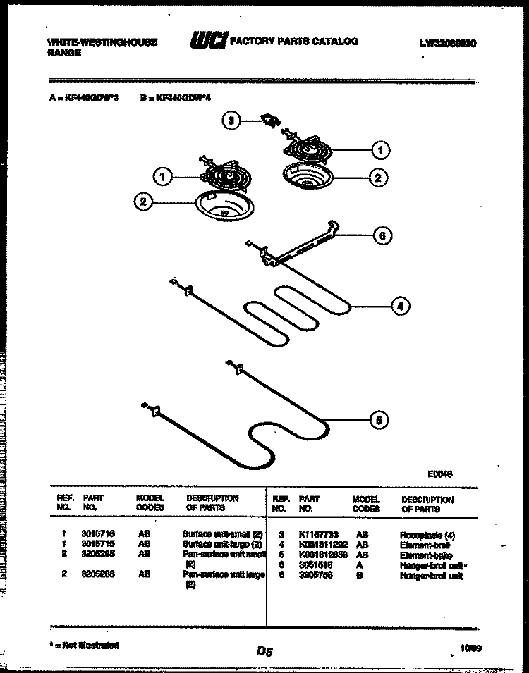 BROILER PARTS Diagram and Parts List for KF440GDW4  Frigidaire Range