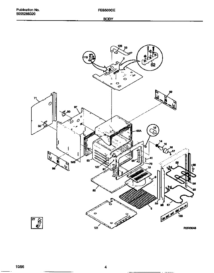 BODY Diagram and Parts List for FEB500CESB  Frigidaire Wall Oven