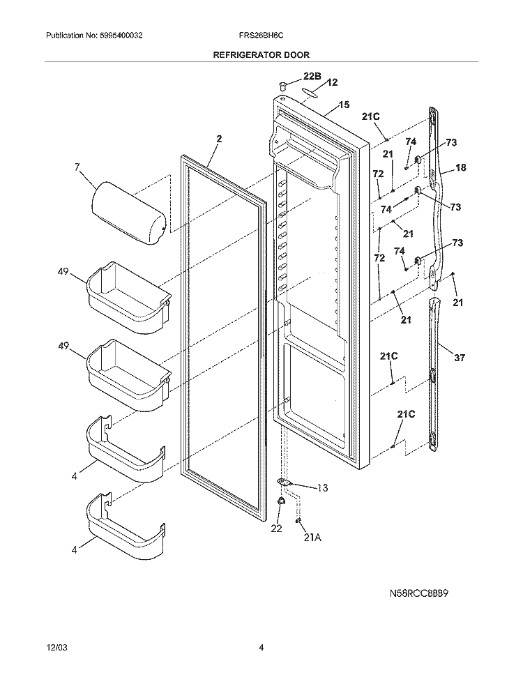 REFRIGERATOR DOOR Diagram and Parts List for FRS26BH6CQ3  Frigidaire Refrigerator
