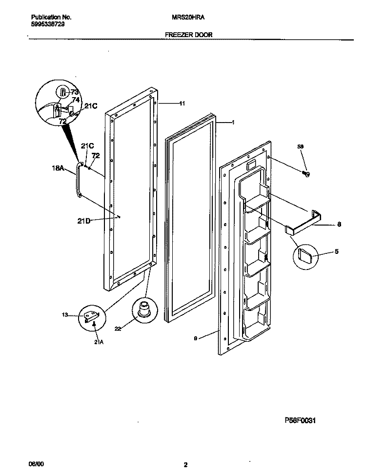 FREEZER DOOR Diagram and Parts List for MRS20HRADC  Frigidaire Refrigerator