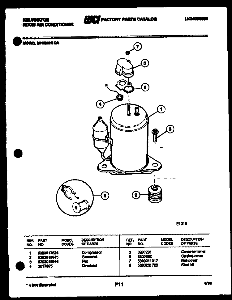 COMPRESSOR Diagram and Parts List for MH206H1QA  Kelvinator Air Conditioner