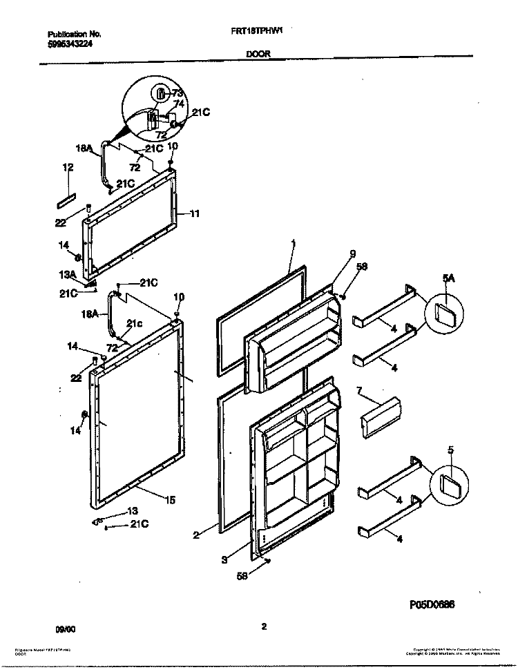 DOOR Diagram and Parts List for FRT18TPHW1  Frigidaire Refrigerator