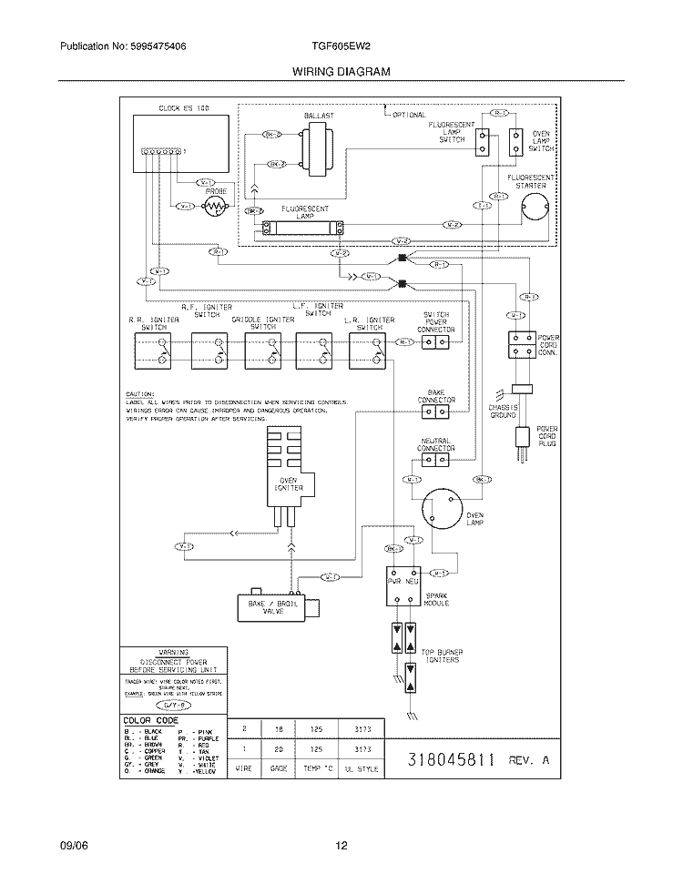 WIRING DIAGRAM Diagram and Parts List for TGF605EW2  Tappan Wall Oven