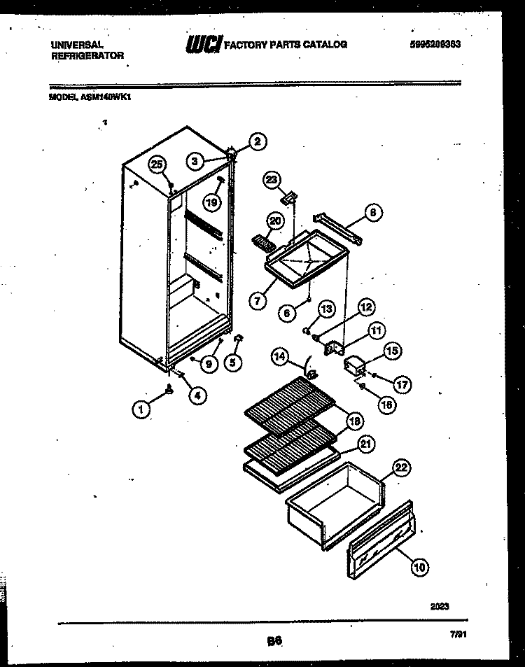 CABINET PARTS Diagram and Parts List for ASM140WK1  Frigidaire Refrigerator