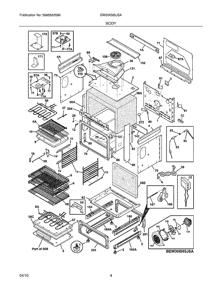 BODY Diagram and Parts List for EW30IS65JSA  Electrolux Range