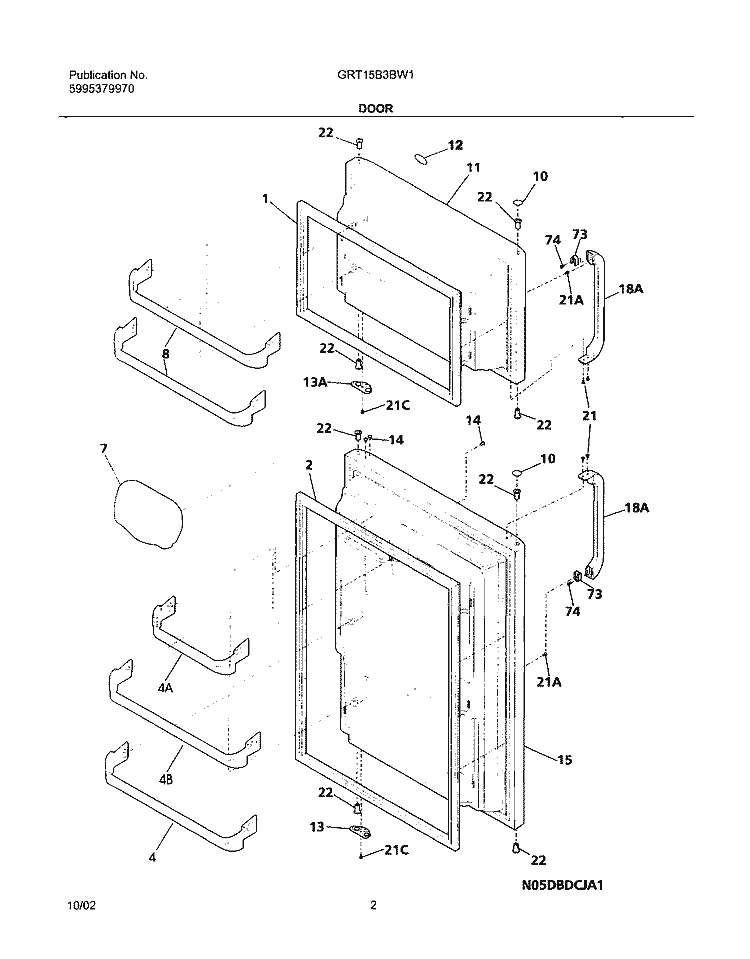 DOORS Diagram and Parts List for GRT15B3BW1  Gibson Refrigerator