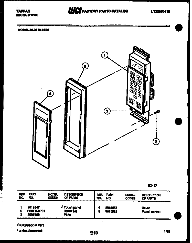 CONTROL PANEL Diagram and Parts List for 56-2478-10-01  Tappan Microwave
