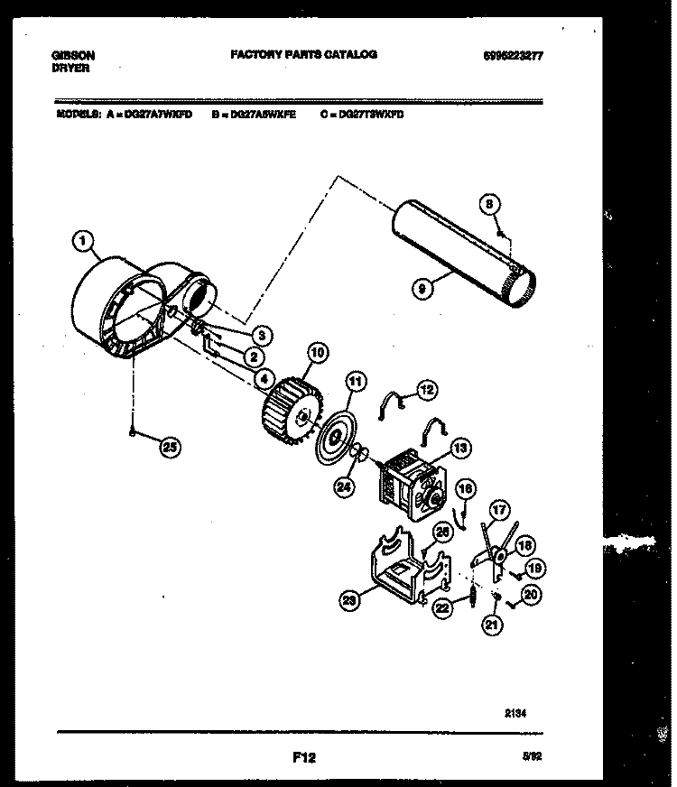 BLOWER AND DRIVE PARTS Diagram and Parts List for DG27A7WXFD  Gibson Dryer