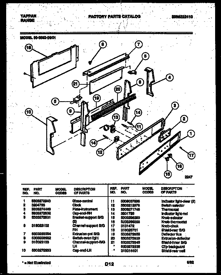 BACKGUARD Diagram and Parts List for 30-3982-23-01  Tappan Range