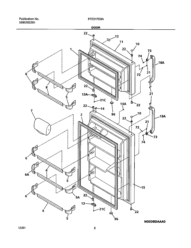 DOOR Diagram and Parts List for FRT21FD3AT2  Frigidaire Refrigerator