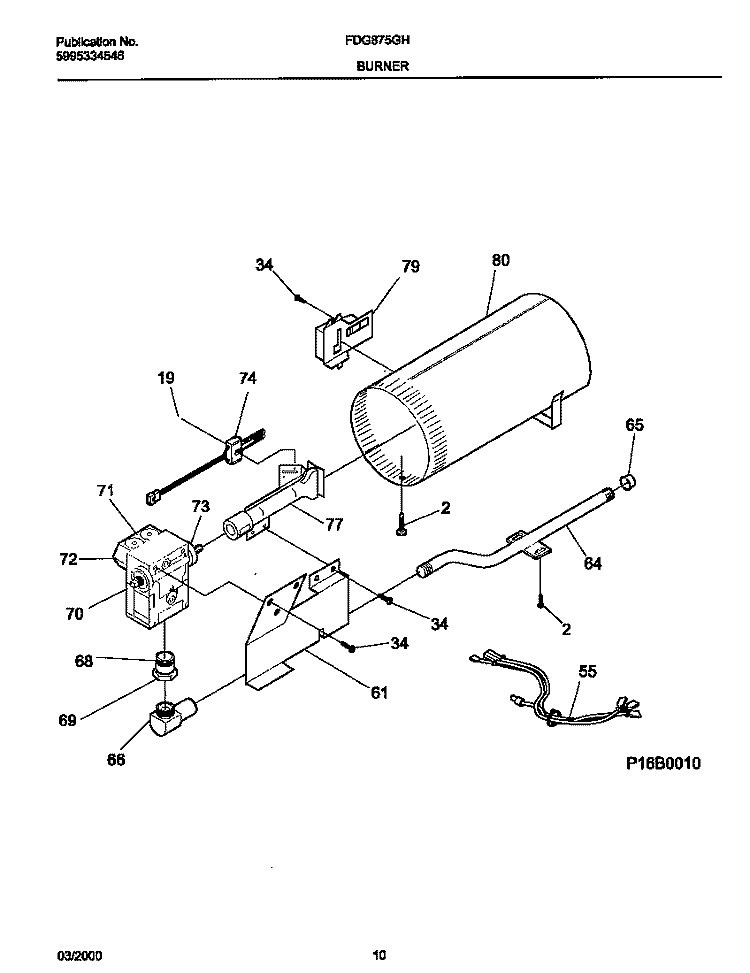 P16B0010 BURNER, VALVE Diagram and Parts List for FDG875GHT0  Frigidaire Dryer