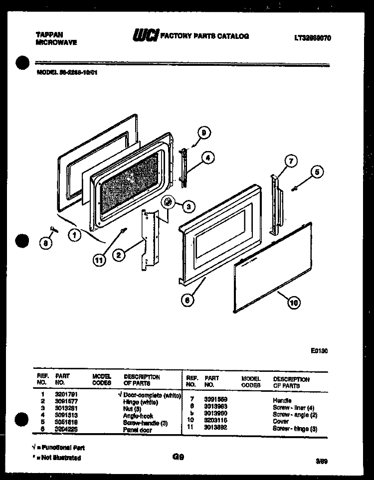 DOOR PARTS Diagram and Parts List for 56-2268-10-01  Tappan Microwave
