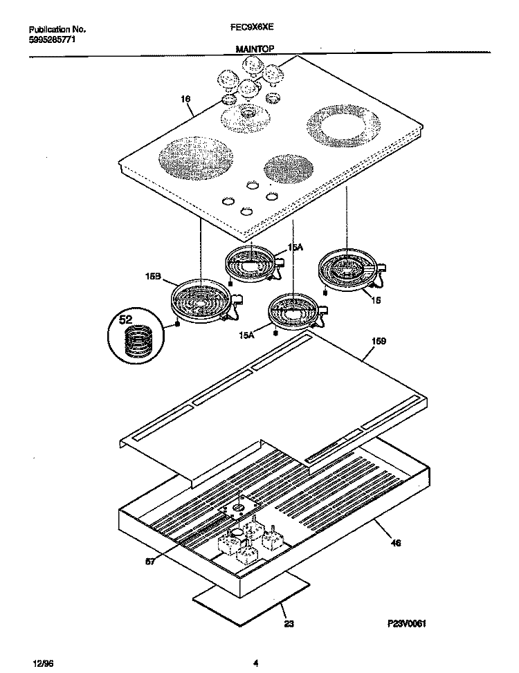 MAINTOP Diagram and Parts List for FEC9X6XESA  Frigidaire Cooktop