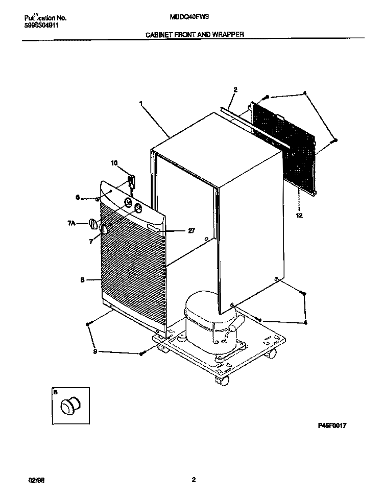 CABINET FRONT AND WRAPPER Diagram and Parts List for MDDQ40FW3  Frigidaire Dehumidifier