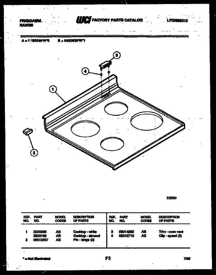 COOKTOP PARTS Diagram and Parts List for RES36BFL0  Frigidaire Range