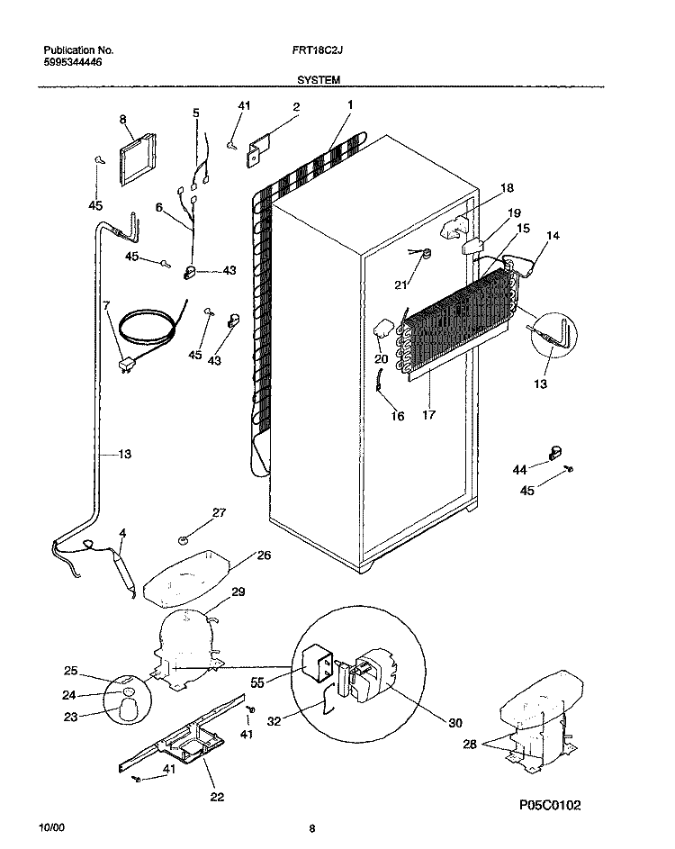 SYSTEM Diagram and Parts List for FRT18C2JZ1  Frigidaire Refrigerator