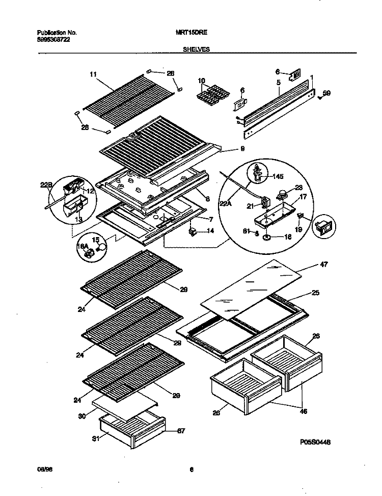 SHELVES Diagram and Parts List for MRT15DREW6  Uni Refrigerator