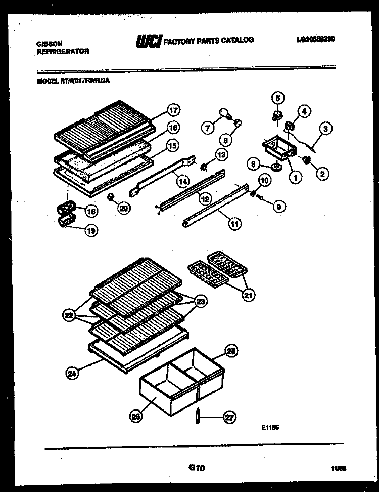 SHELVES AND SUPPORTS Diagram and Parts List for RT17F3WU3A  Gibson Refrigerator